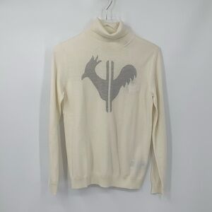 Rossignol turtleneck sweater cream merino wool ivory intarsia rooster silver L